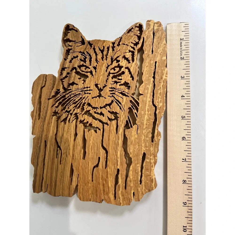 Vintage Wood Carved Cat Scroll Saw Art Cat Rustic Wall‎ Decor Handmade Lazer